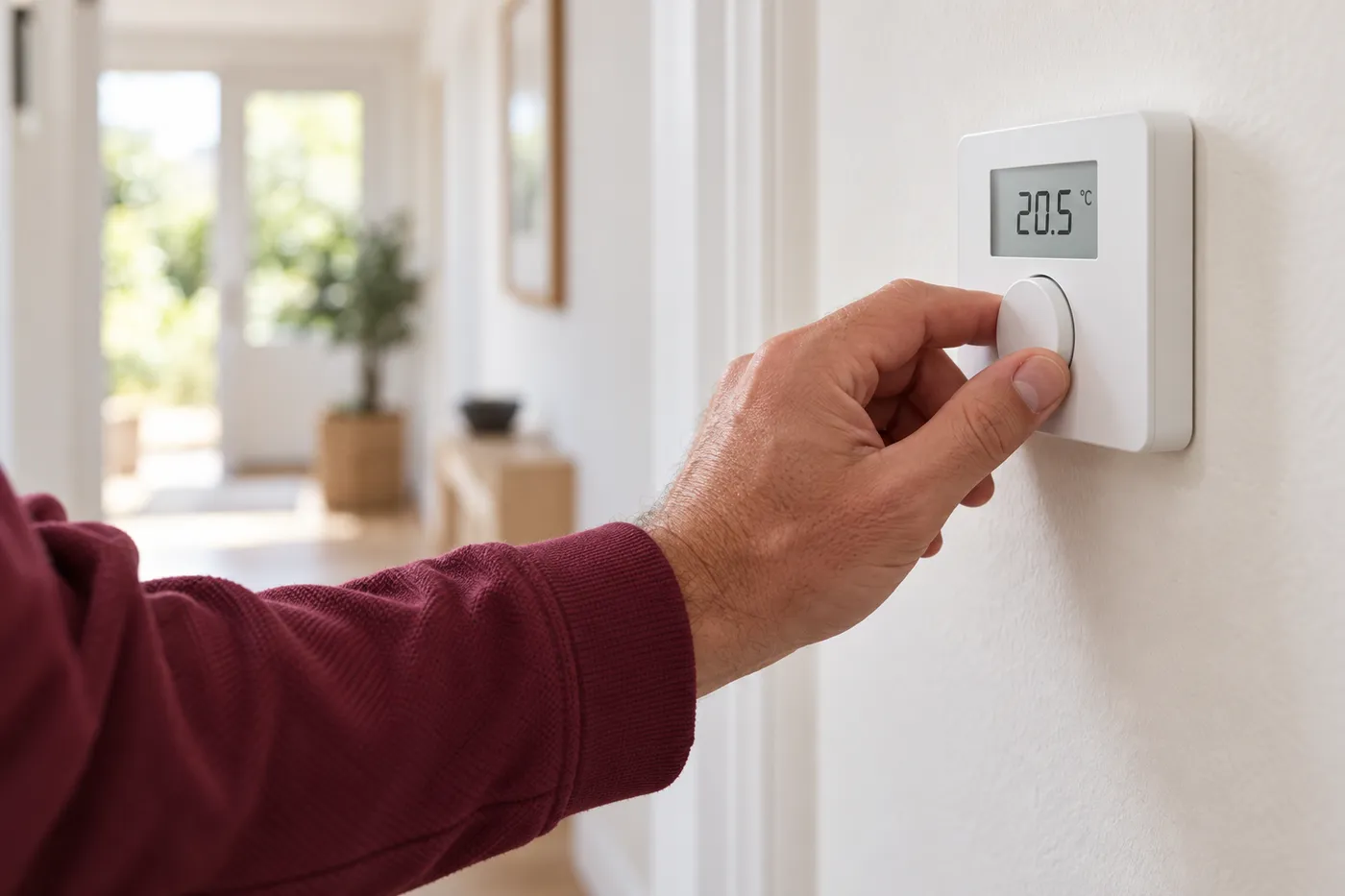 Réglage d'un thermostat d'ambiance mural sur 20,5 °C